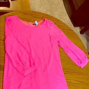 Neon pink shift dress